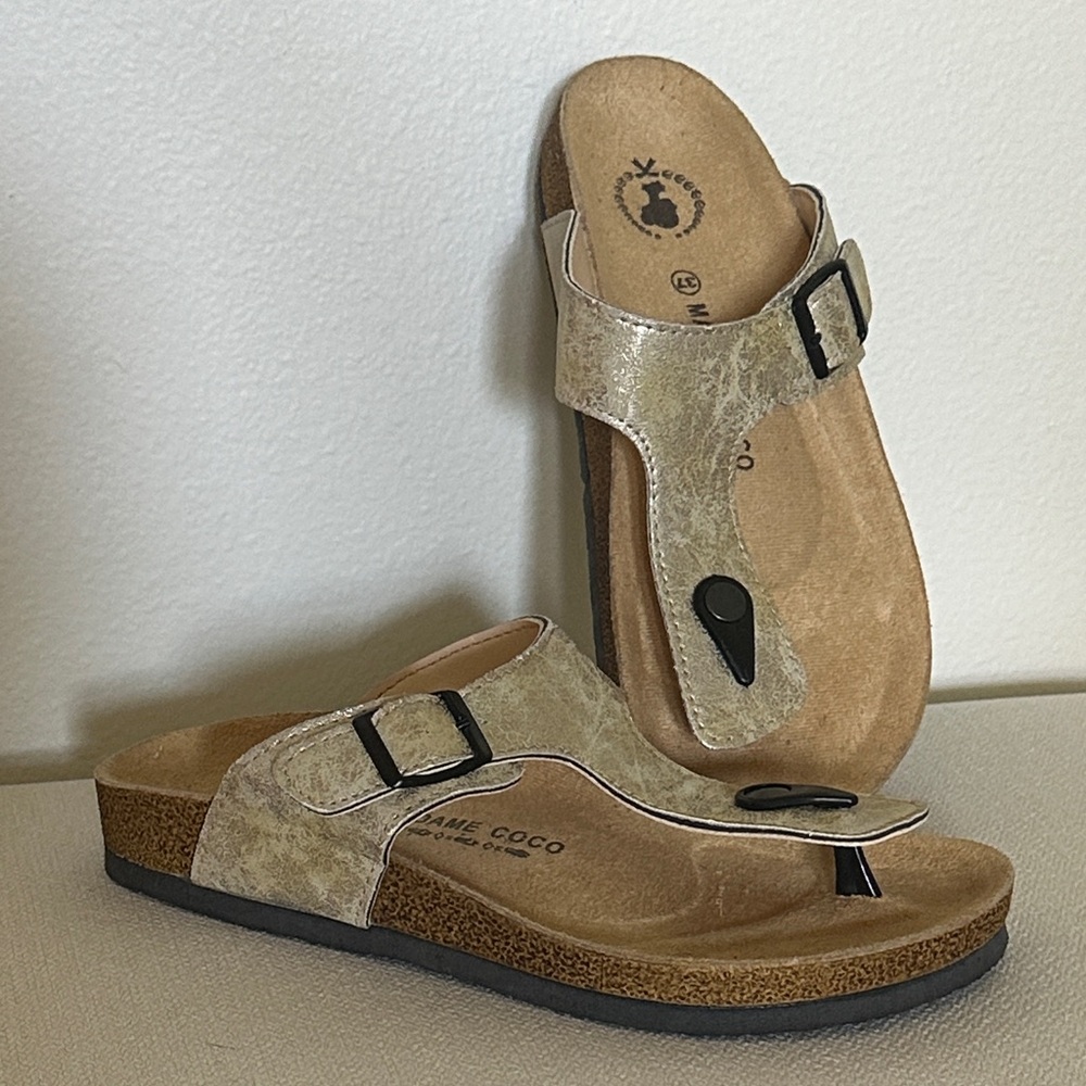 Madame Coco golden tan cork sandals lk new sz 6.5 37 birk style
